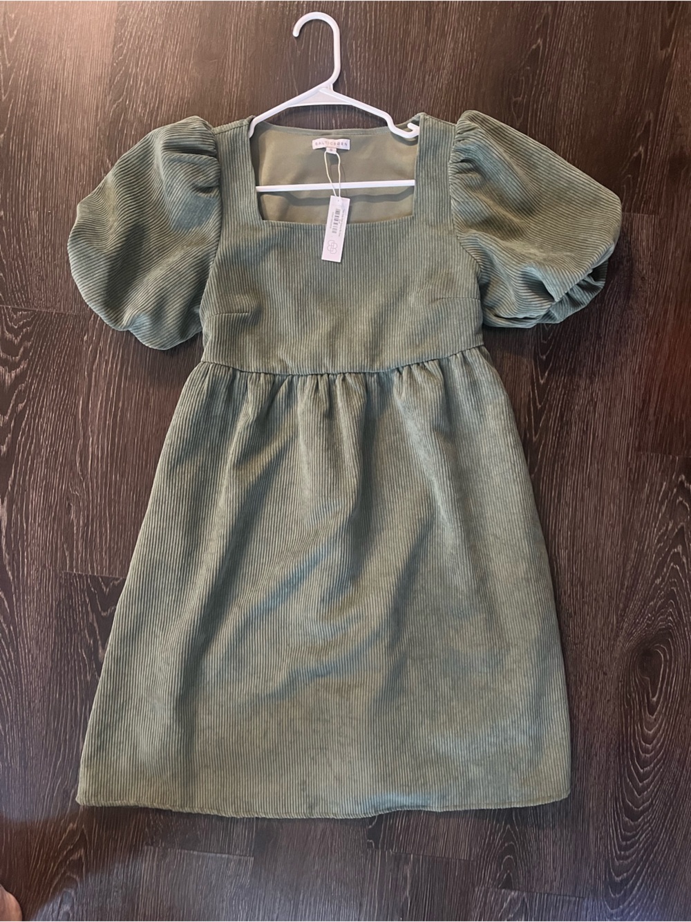 Baltic Born Olive Green Corduroy Puff-Sleeve Dress